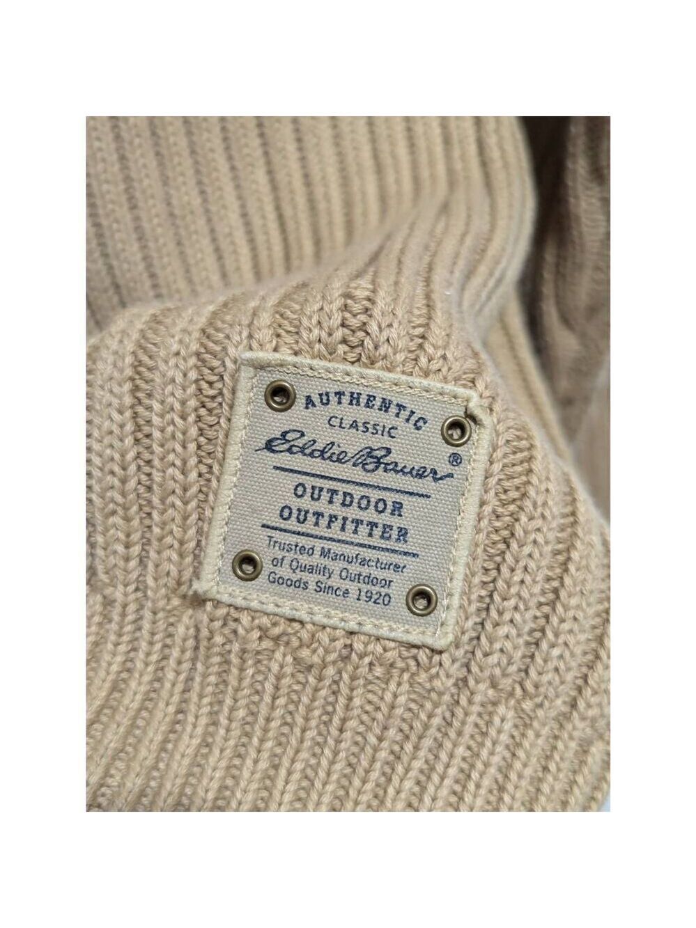 Eddie Bauer Men's Tan Long-Sleeve Ribbed Knit Teflon Treated Half-Zip Sweater Si - Picture 3 of 10
